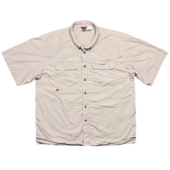 The North Face Beige Utility Hiking Fishing Short Sleeve Button Shirt Mens XL - Picture 1 of 8